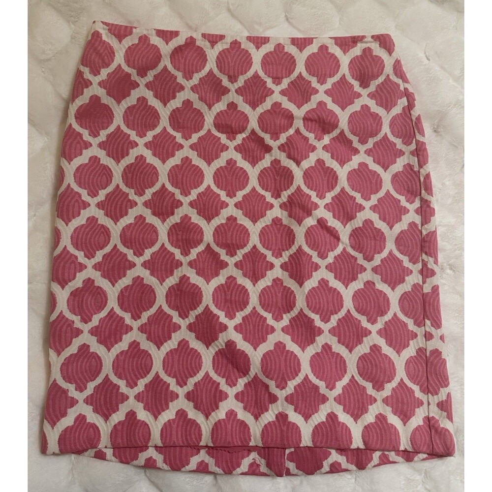 Talbots Size 12 Pink & White Geometric Print Textured Lined Pencil Skirt